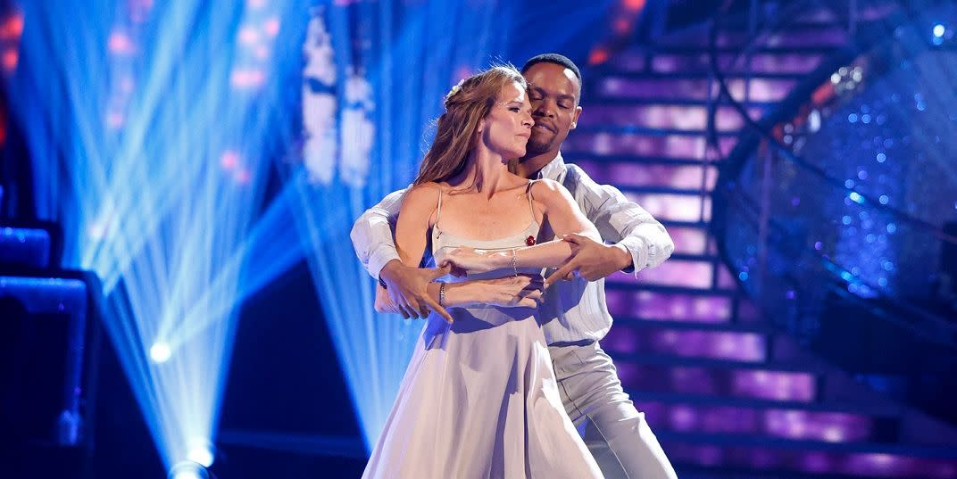 strictly come dancing 2023 week 7, annabel croft and johannes radebe dance in grey outfits