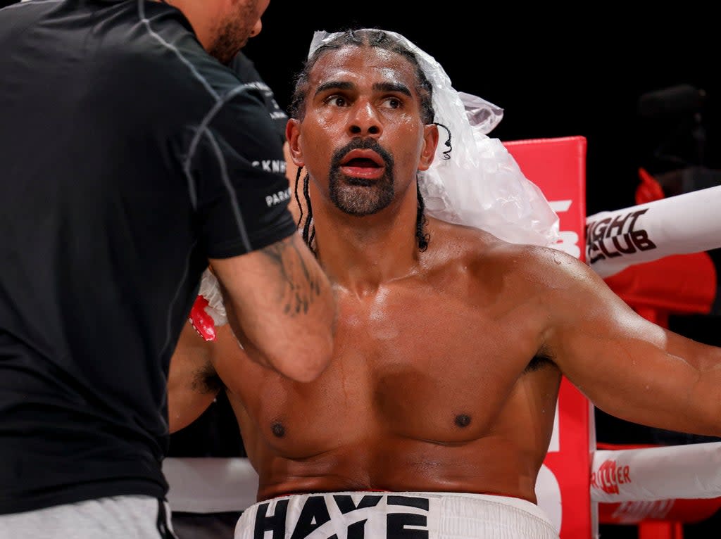David Haye between rounds of his fight against Joe Fournier this month (Getty Images)