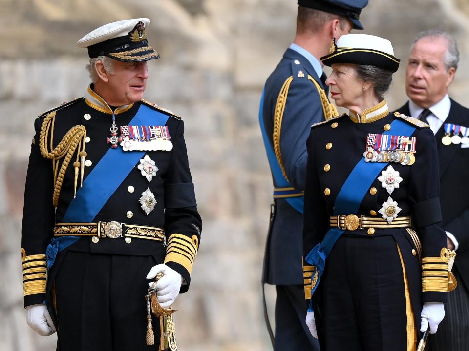 King Charles III and Princess Anne prior to the committal service for Queen Elizabeth II on September 19, 2022.
