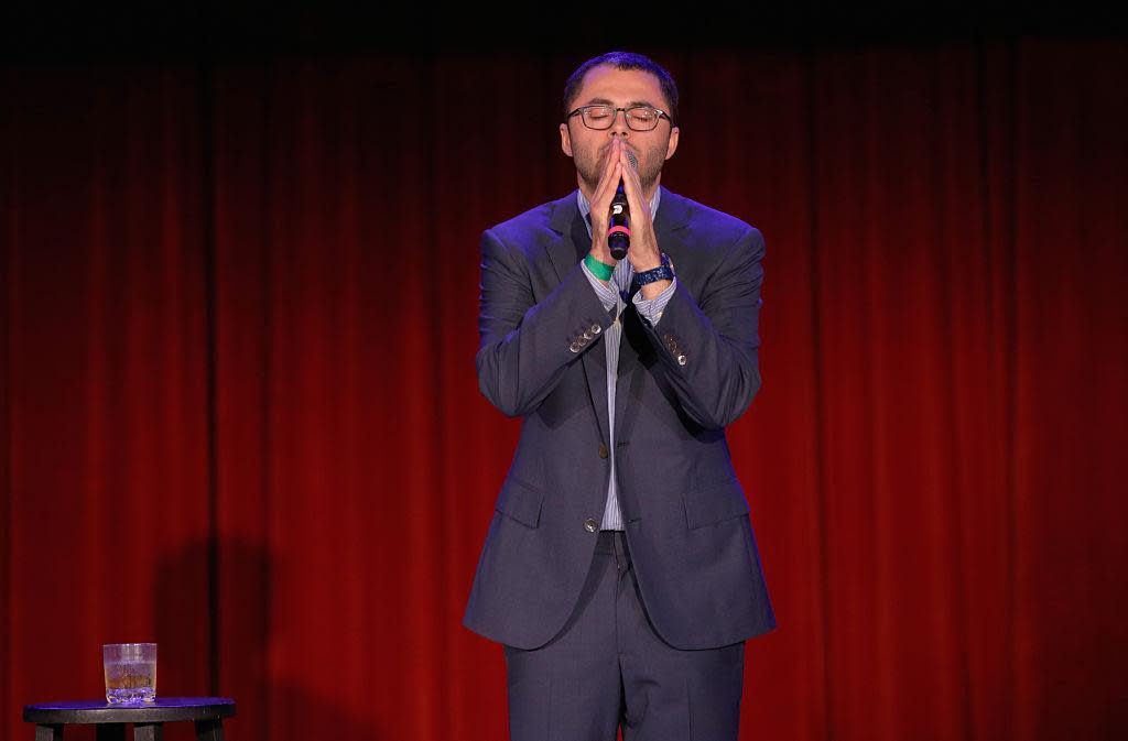 Comedian Joe Mande speaks onstage at Variety's 5th annual Power of Comedy in 2014: Getty