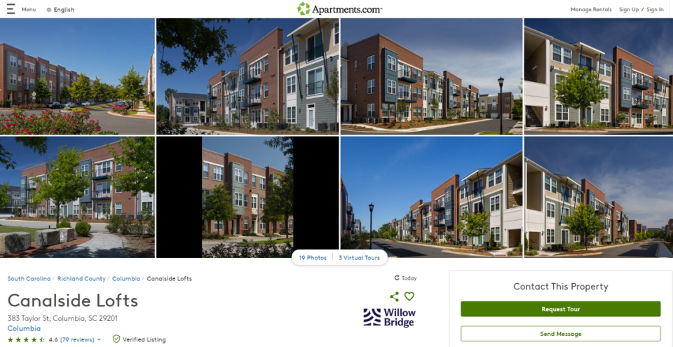 A listing for Canalside Lofts apartments in Columbia on Apartments.com.