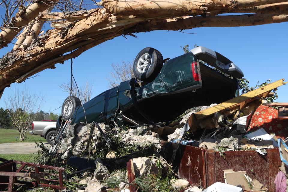 The home of Nancy Contos is left completely destroyed Tuesday, March 5, 2019, two days after a tornado ripped through the Baum Community in east Tallahassee Sunday, March 3, 2019. 