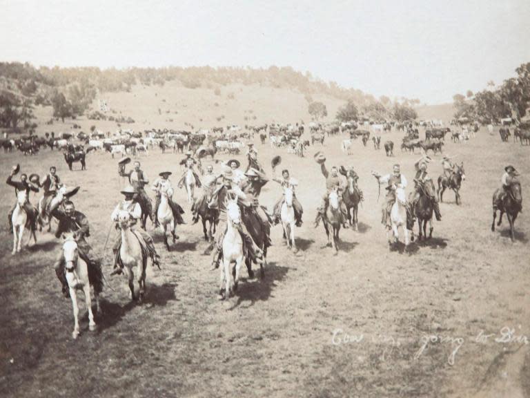 Unseen photographs showing life on the frontier of the Wild West have surfaced more than 130 years after being captured.The pictures were taken in the 1880s around Colorado and New Mexico territory in the US and have remained unseen by the public ever since. Most of the photos show life on the ranches \- herding cattle and riding horses - but they also offer a glimpse of some of the small towns and the newly-built railway.It is thought that the majority of the images were captured by a British person who travelled to America to work as a farmhand before returning with a whole album of photos. The set emerged as it was put up for sale by the estate of a deceased collector of photographs from Surrey.The pictures will go under the hammer at Flints Auctions on 21 June where they are expected to fetch £500.