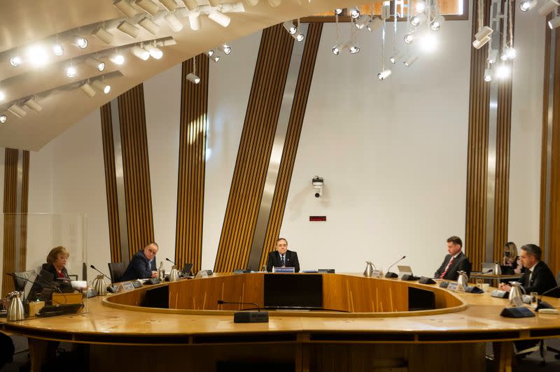 Scotland's former First Minister Salmond gives evidence to a Scottish Parliament committee at Holyrood, in Edinburgh