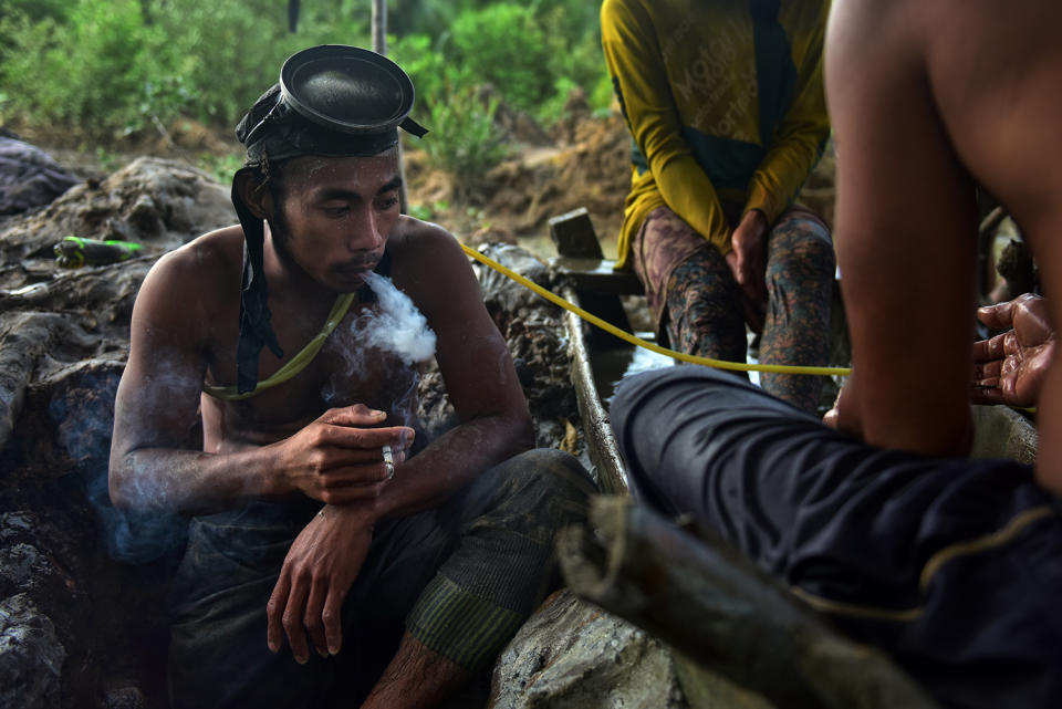 Taking a break after diving for gold