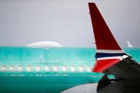 The winglet of an unpainted Boeing 737 Max aircraft is pictured at Boeing's 737 Max production facility in Renton