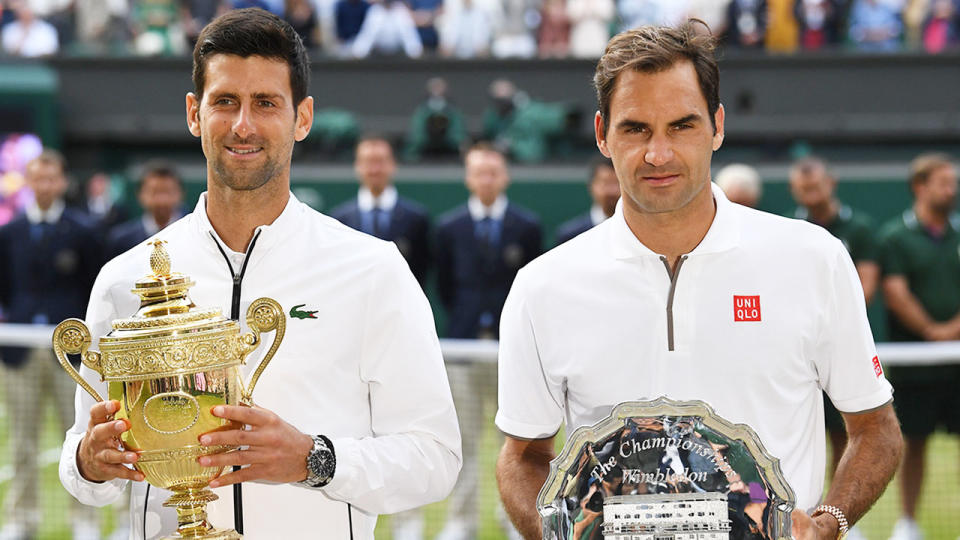 Seen here, Wimbledon 2019 men's champion Novak Djokovic and runner-up Roger Federer.