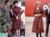 <p>Members of the royal family are <a rel="nofollow noopener" href="https://www.townandcountrymag.com/style/fashion-trends/g2792/royal-family-in-plaid-outfits/" target="_blank" data-ylk="slk:quite fond of their plaid;elm:context_link;itc:0;sec:content-canvas" class="link ">quite fond of their plaid</a>, and Diana was no exception. The late princess favoured this tartan suit by Caroline Charles. She wore it to the Braemar Highland Games in Scotland in 1981 and then changed up the neckline before she wore it again in 1985.</p>