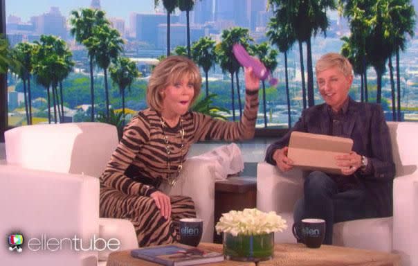 Jane Fonda pulls out a vibrator during her most recent appearance on The Ellen Show. Source: The Ellen Show