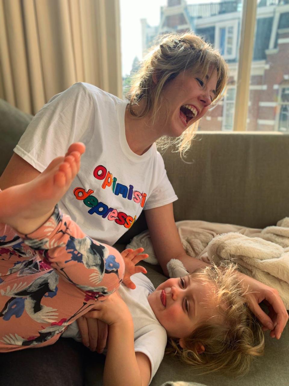 Maggy and her daughter, who now owns a bizarre French Peppa Pig dinner set. Photo: Twitter/maggyvaneijk.