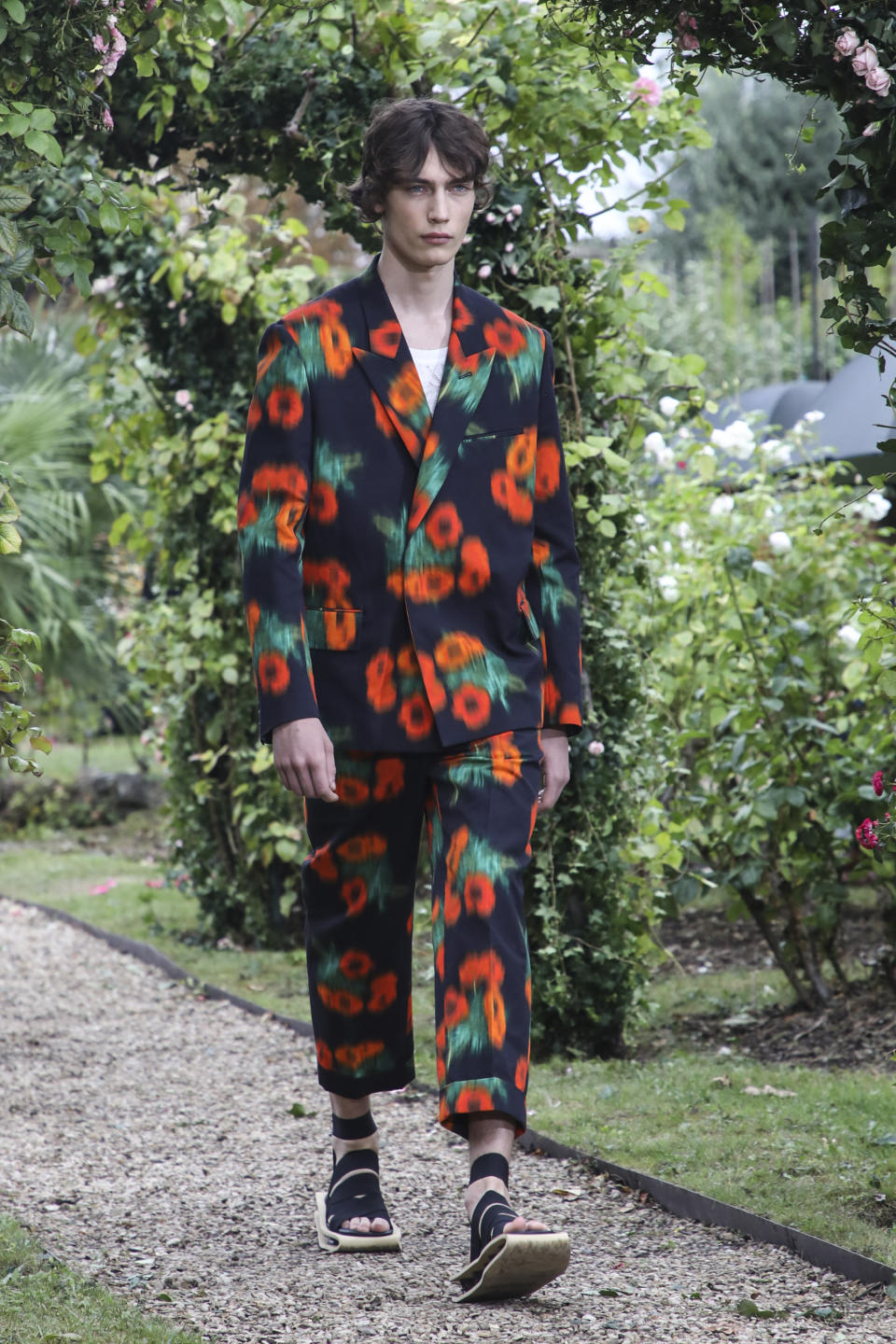 A model wears a creation for the Kenzo Spring-Summer 2021 fashion collection, Wednesday, Sept. 30, 2020, during Paris fashion week. (Photo by Vianney Le Caer/Invision/AP)