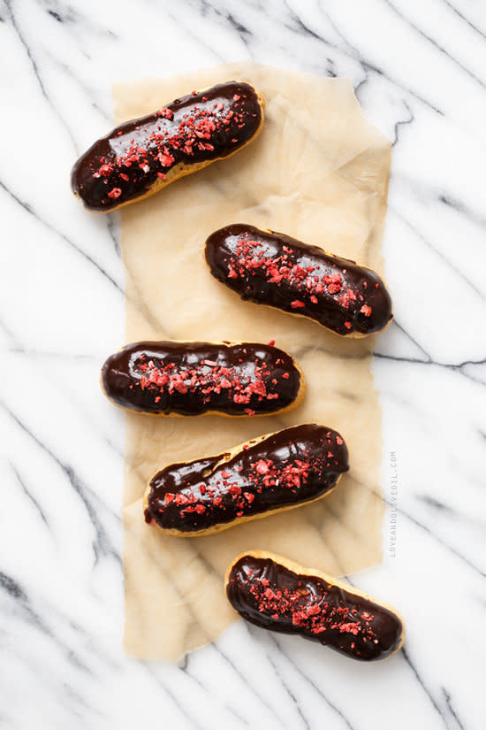 <strong>Get the <a href="http://www.loveandoliveoil.com/2014/06/chocolate-covered-strawberry-eclairs.html" target="_blank">Chocolate Covered Strawberry Eclairs recipe</a> from Love And Olive Oil</strong>