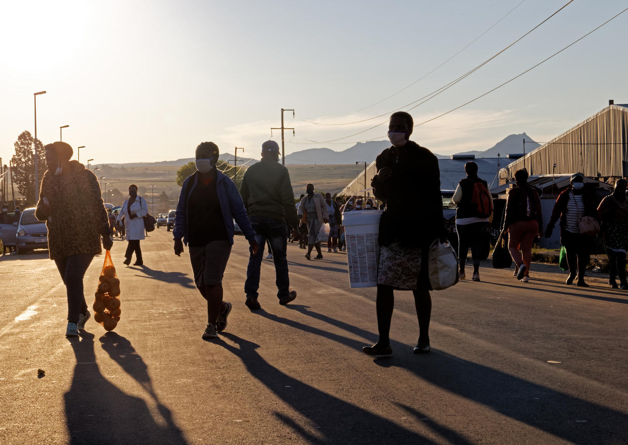 Factory workers head home in Maseru, Lesotho.