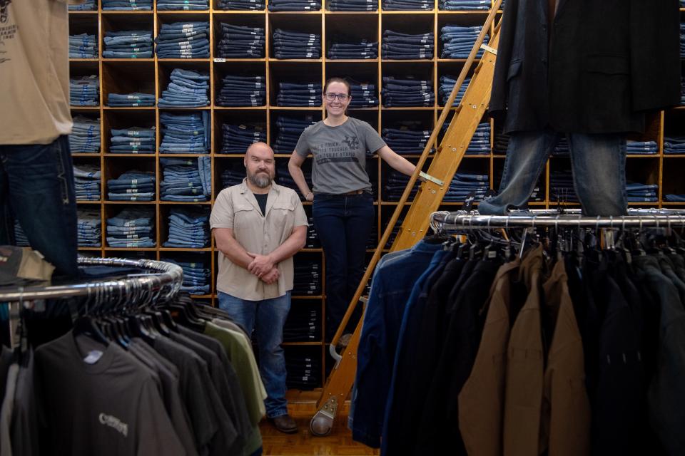 Siblings Nathan and Brittany Jackson at Jackson's Western Store in Asheville, May 1, 2024. The store is planning to move to a nearby location on Patton Ave.