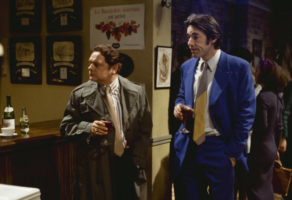 david jason left and roger lloyd pack in a wine bar scene from episode yuppy love of the bbc television sitcom only fools and horses