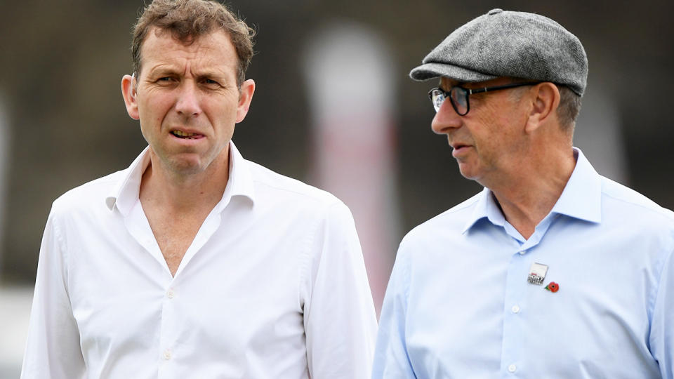 Mike Atherton and David Lloyd, pictured here in discussion during the first Test between Sri Lanka and England in 2018. 