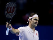 Tennis - ATP 500 - Basel Open - St. Jakobshalle, Basel, Switzerland - October 27, 2018 Switzerland's Roger Federer celebrates winning his semi final match against Russia's Daniil Medvedev REUTERS/Moritz Hager