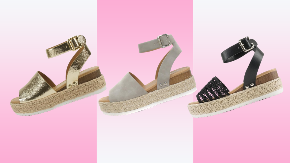 The sandals come in neutral suedes, beachy raffia and metallic faux leather – it's hard to choose just one.  (Amazon)