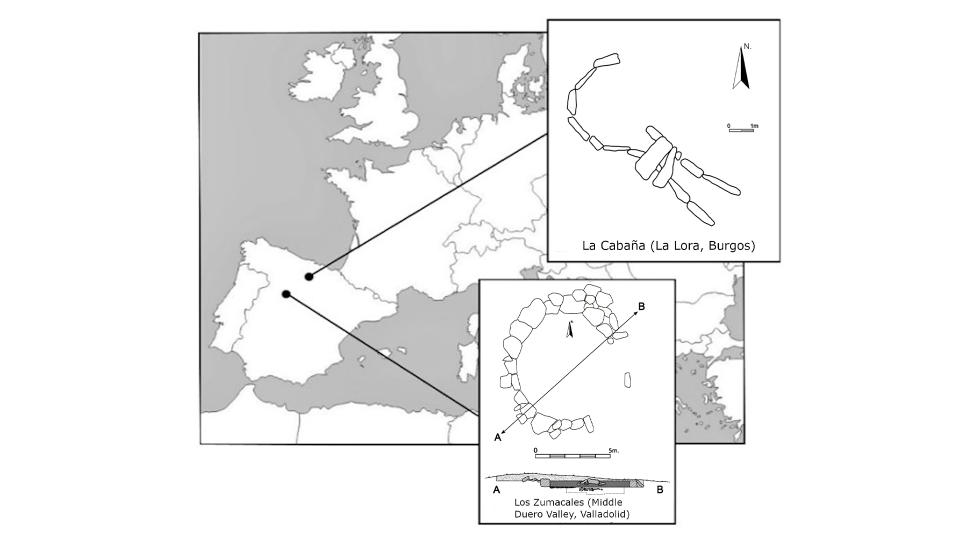 Location of the sites presented in this study in the Spanish northern sub-plateau: the tomb of Los Zumacales (Middle Douro Valley) and La Cabaña (La Lora region).