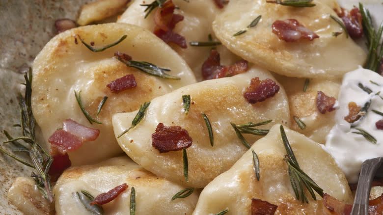 Pierogis with bacon and sour cream