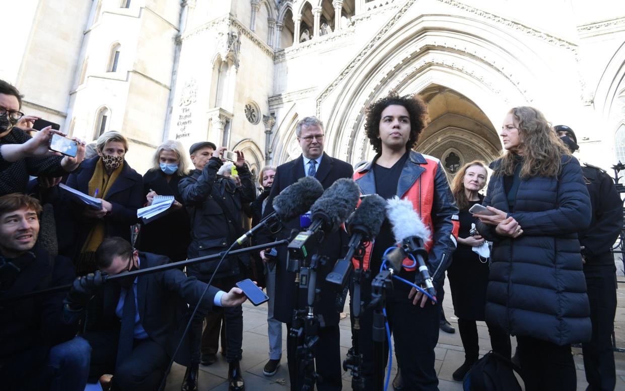 Keira Bell (C) speaks to reporters outside the Royal Courts of Justice in London, Britain in 2020 - FACUNDO ARRIZABALAGA/EPA-EFE/Shutterstock