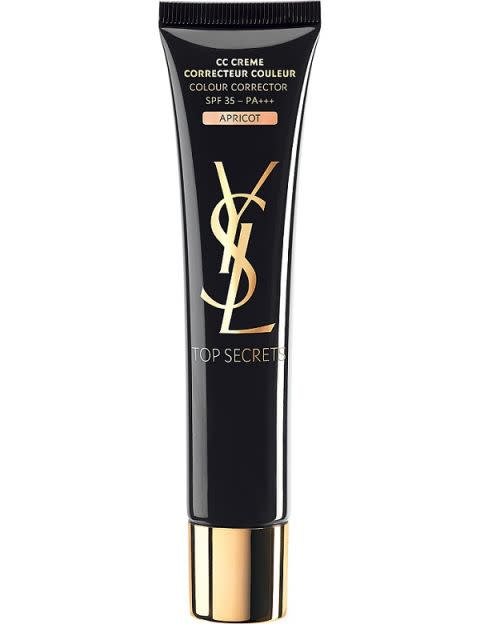 <p><a rel="nofollow noopener" href="http://www.selfridges.com/GB/en/cat/yves-saint-laurent-top-secrets-cc-creme-spf-35-40ml_456-84033258-L6309300/" target="_blank" data-ylk="slk:Selfridges;elm:context_link;itc:0;sec:content-canvas" class="link ">Selfridges</a> - £31</p><p>Not only does YSL's Top Secrets CC Creme boast SPF35, but it is available in a trio of shades: Rose, which is great at brightening fairer complexions, Apricot, to balance uneven tone, and Lavender, which masks sallowness in olive skin. All three create a satisfyingly smooth canvas for foundation. </p>