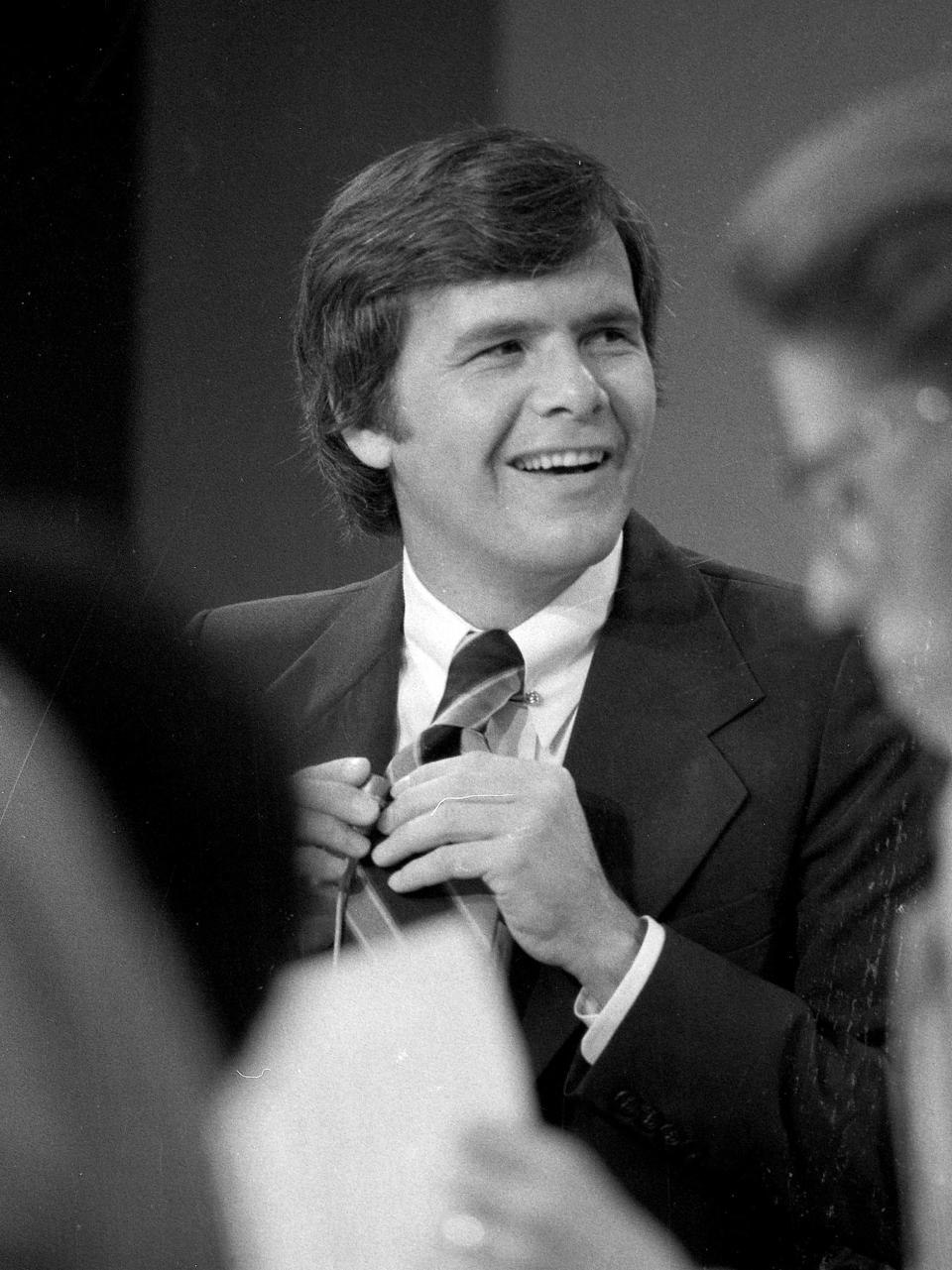 FILE - Tom Brokaw appears on his first day as host of NBC's "Today" show in New York on Aug. 30, 1976. Brokaw says he is retiring from NBC News after working at the network for 55 years. The author of "The Greatest Generation" is now 80 years old and his television appearances have been limited in recent years as he fought cancer. He says he will continue writing books and articles. (AP Photo, File)