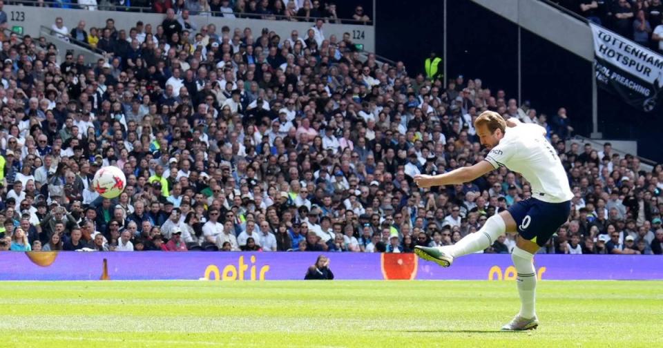 Harry Kane gives Spurs the lead against Brentford in the Premier League Credit: Alamy