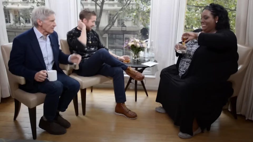 Alison Hammond interviewing Harrison Ford and Ryan Gosling on This Morning