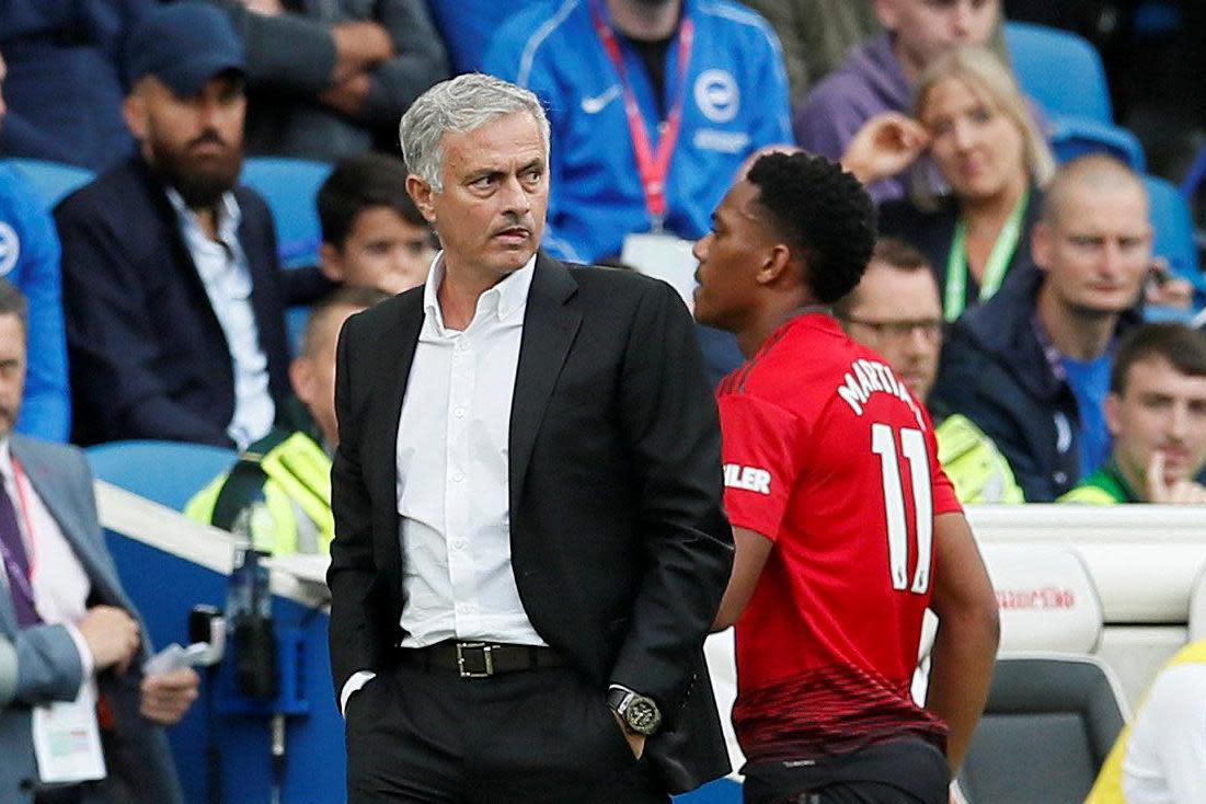 No words | Mourinho and Martial during the defeat at Brighton: REUTERS/David Klein