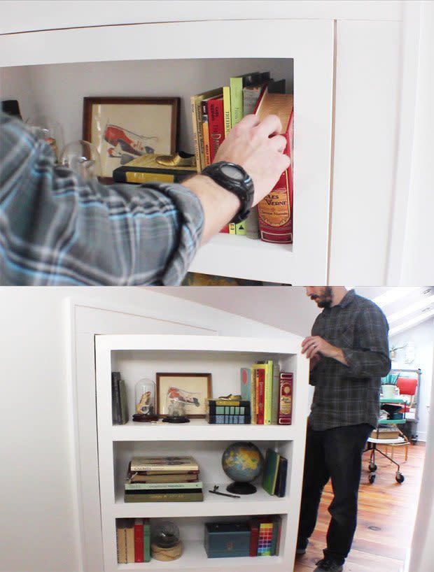 Secret Door/Bookcase with Book Latch, by Bob Clagett—Via I Like to Make Stuff