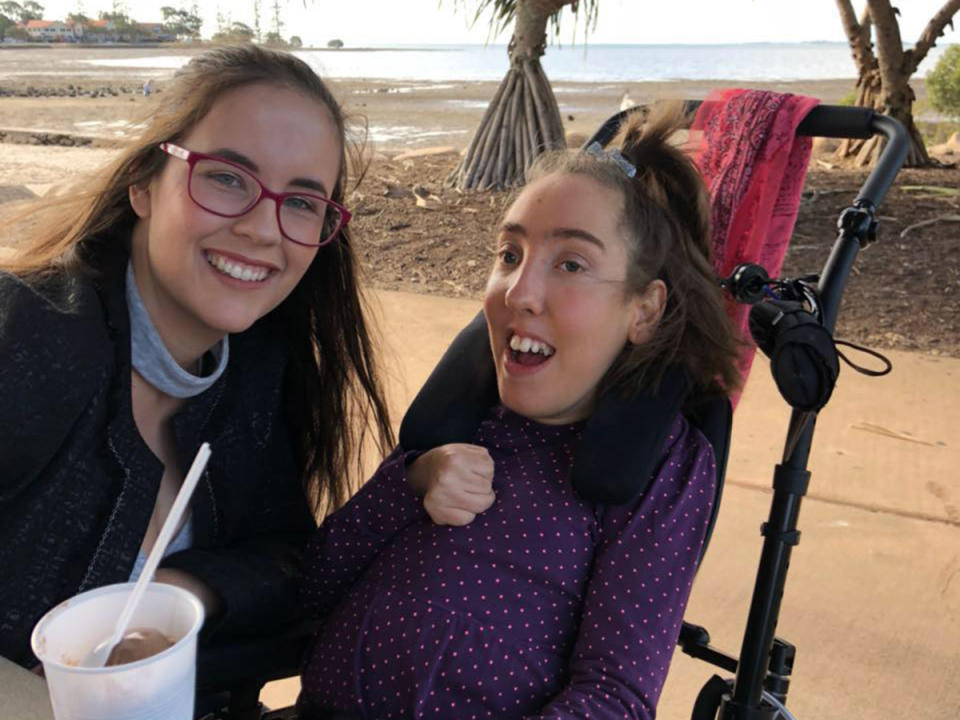 The pair had been in the car park of their local shopping centre when they say a woman honked her horn and yelled at them through the window. Source: Briana and Bella: Accessible Brisbane/ Facebook