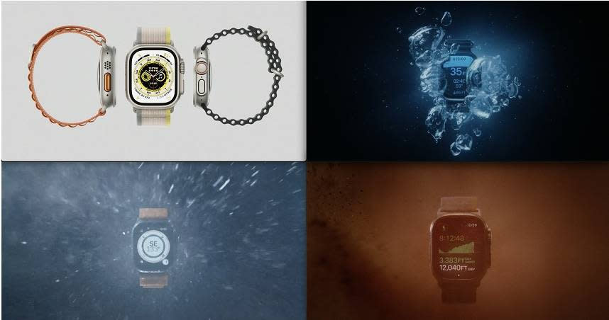 蘋果以Apple Watch Ultra切入高階運動錶市場，具備雙頻GPS定位，符合軍規等級，續航力達到36小時。（圖／翻攝自APPLE）