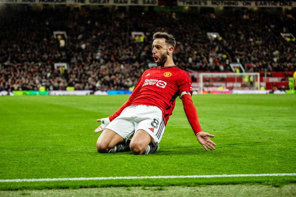 Fernandes scored twice as Man United won at Old Trafford (Manchester United via Getty Images)