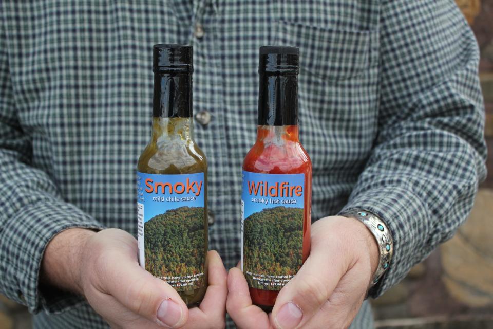 The Smoky sauce is Round Mountain Sauce's mildest sauce with no heat, while the red Wildfire is a medium heat.