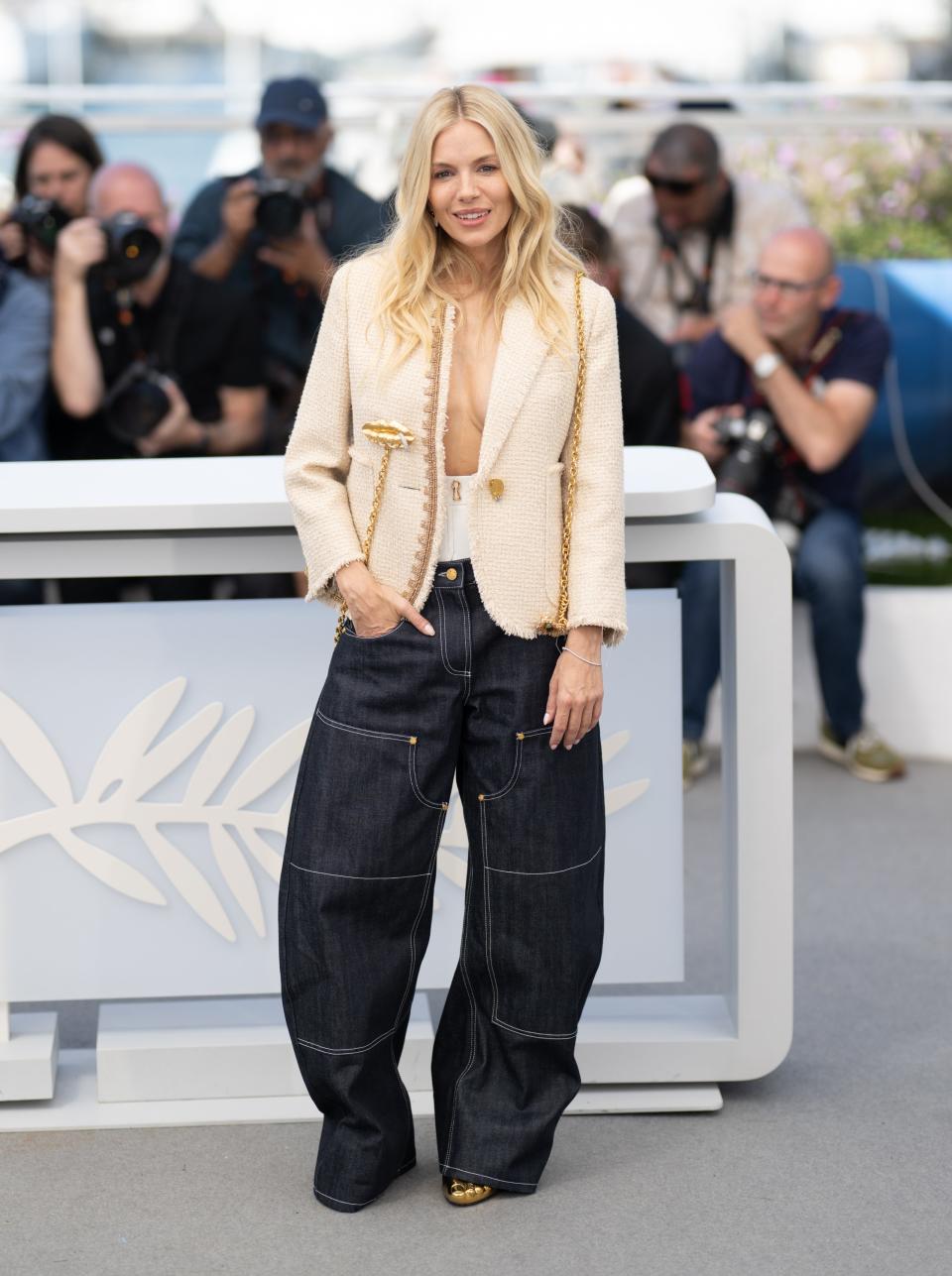 Sienna Miller on May 19, 2024, at a press event in Cannes