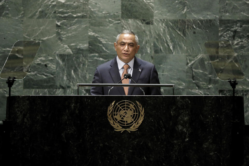 Belize Prime Minister John Briceño addresses the 76th session of the United Nations General Assembly, Friday Sept. 24, 2021, at UN headquarters. (Peter Foley/Pool Photo via AP)