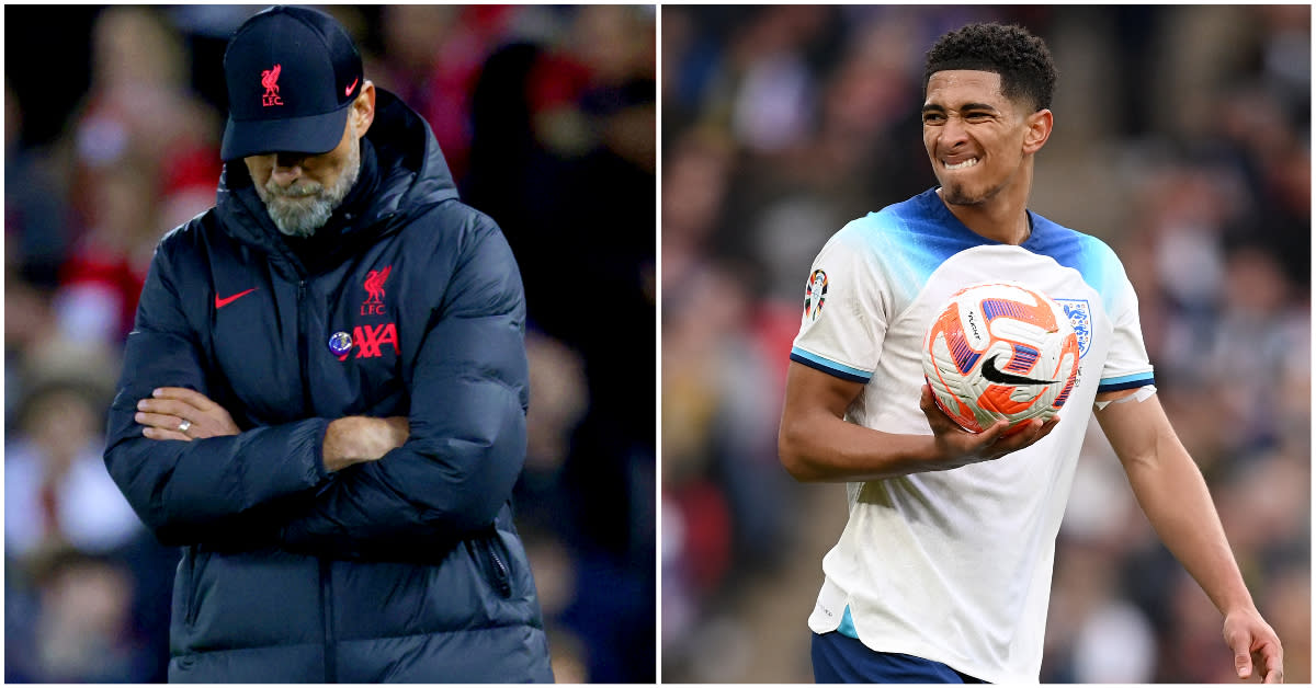 Liverpool manager Jurgen Klopp (left) and England international midfielder Jude Bellingham. (PHOTOS: Getty Images)