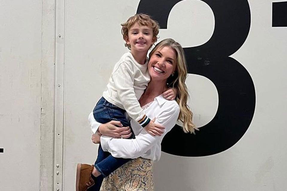 <p>Amanda Kloots/Instagram</p> Amanda Kloots and son Elvis filming 