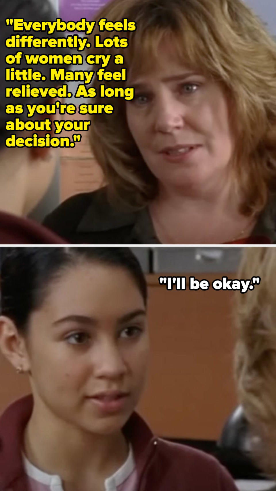 a woman comforts a teenage girl about her abortion decision