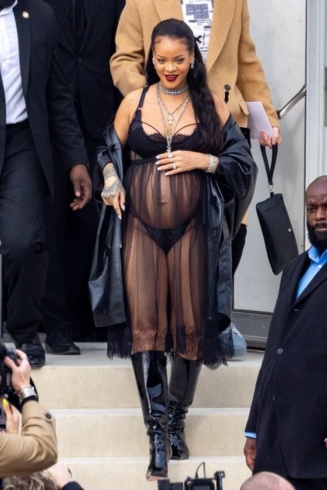 Rihanna Bares Baby Bump in Black Athleisure