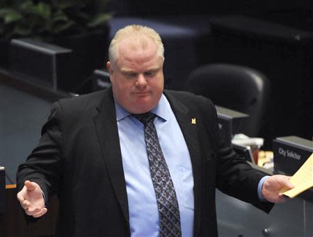 Toronto Mayor Rob Ford speaks during a city council meeting at City Hall in Toronto November 15, 2013. REUTERS/Jon Blacker