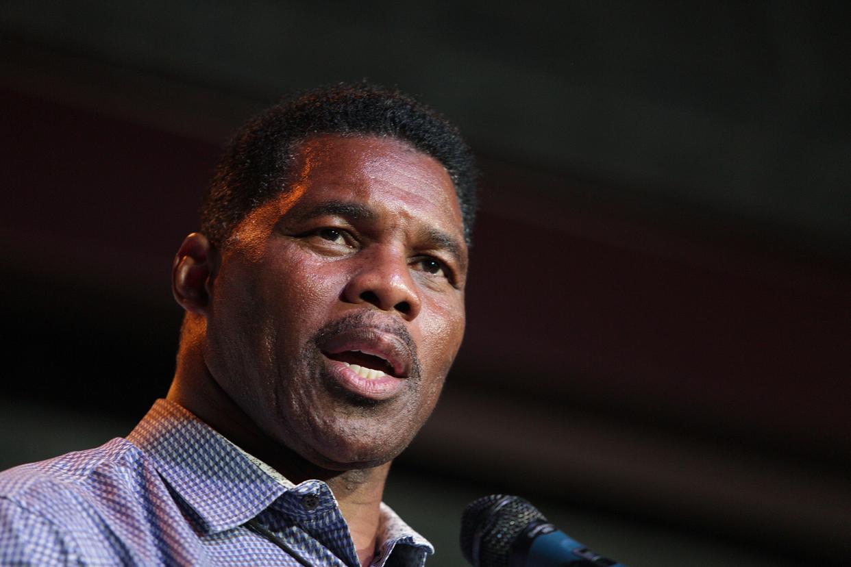 Herschel Walker, GOP candidate for the US Senate for Georgia, speaks at a primary watch party May 23, 2022, at the Foundry restaurant in Athens, Ga. 