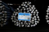 FILE PHOTO: Stacks of rebar await delivery at Shanxi Zhongsheng Iron and Steel in Fenyang