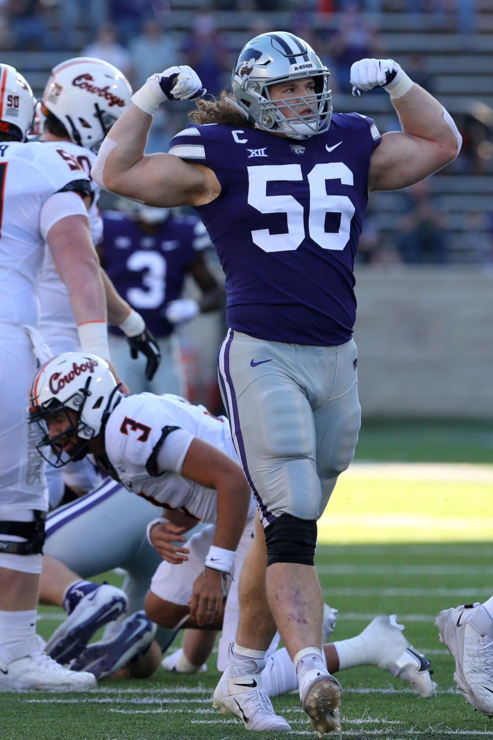 Topeka native and former Kansas State defensive end Wyatt Hubert (56), a seventh-round pick by the Cincinnati Bengals in the 2021 NFL Draft, announced his retirement from football on Saturday.