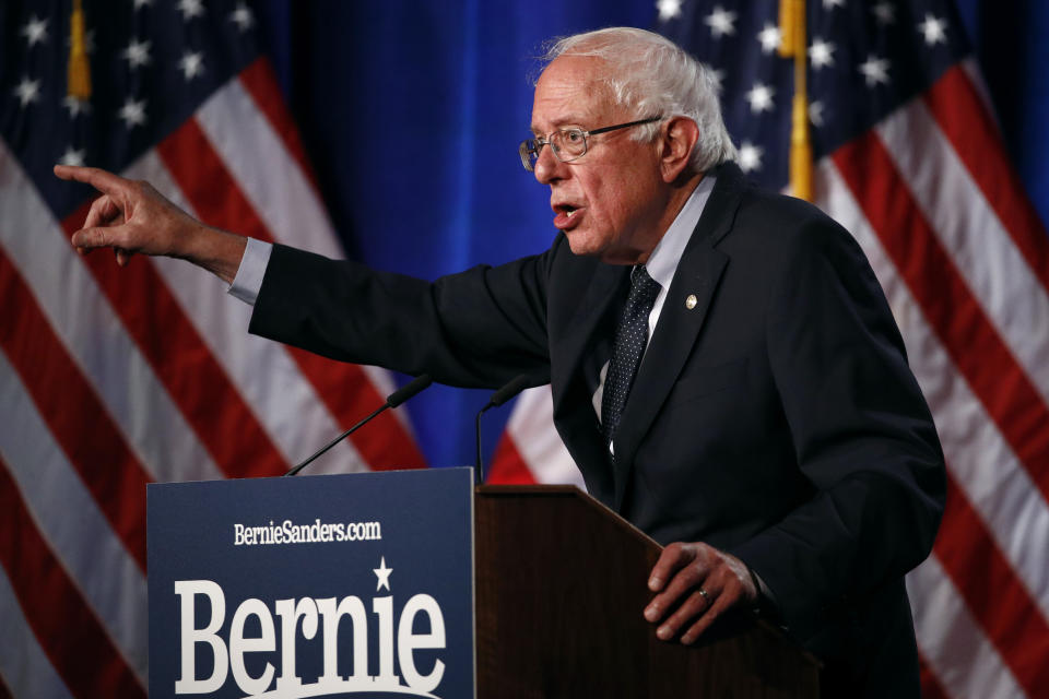 Democratic presidential candidate, Sen. Bernie Sanders, I-Vt., speaks about his "Medicare for All" proposal Wednesday, July 17, 2019, at George Washington University in Washington. (AP Photo/Patrick Semansky)