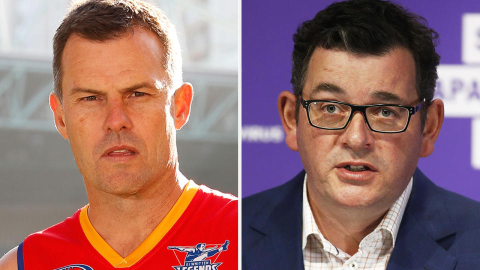 A 50-50 split image shows Luke Darcy on the left and Daniel Andrews on the right.