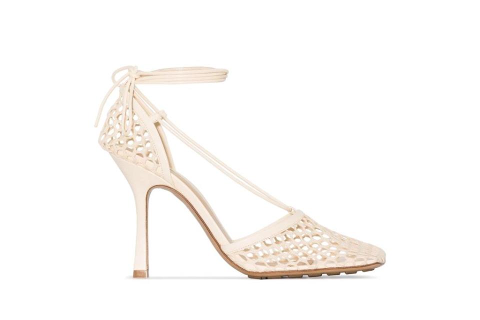 bottega veneta, mesh sandals, cream heels