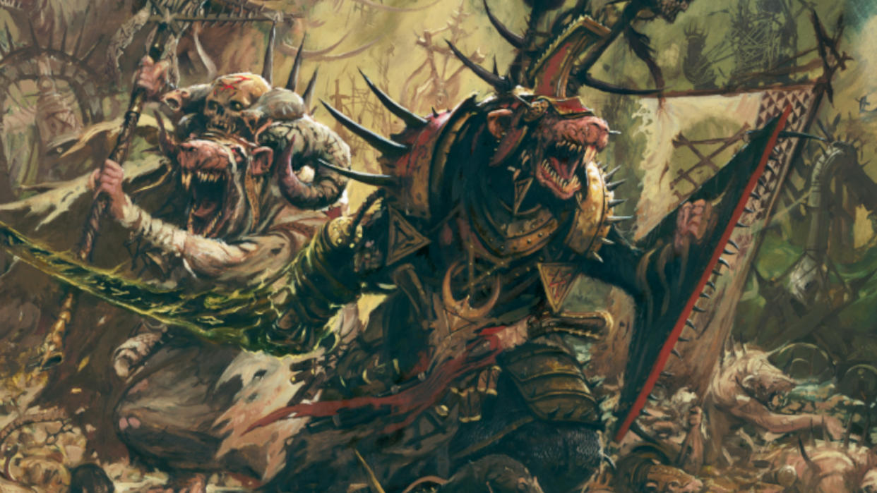  Skaven ratmen screech in artwork from Warhammer Age of Sigmar. 