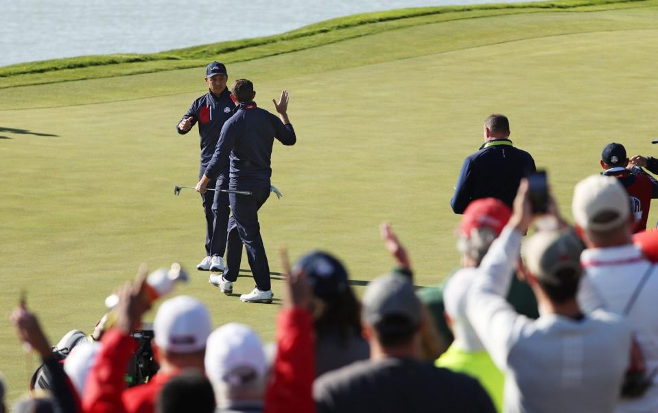 Xander Schauffele and Patrick Cantlay secured a 2&1 win over Lee Westwood and Matt Fitzpatrick - Getty Images